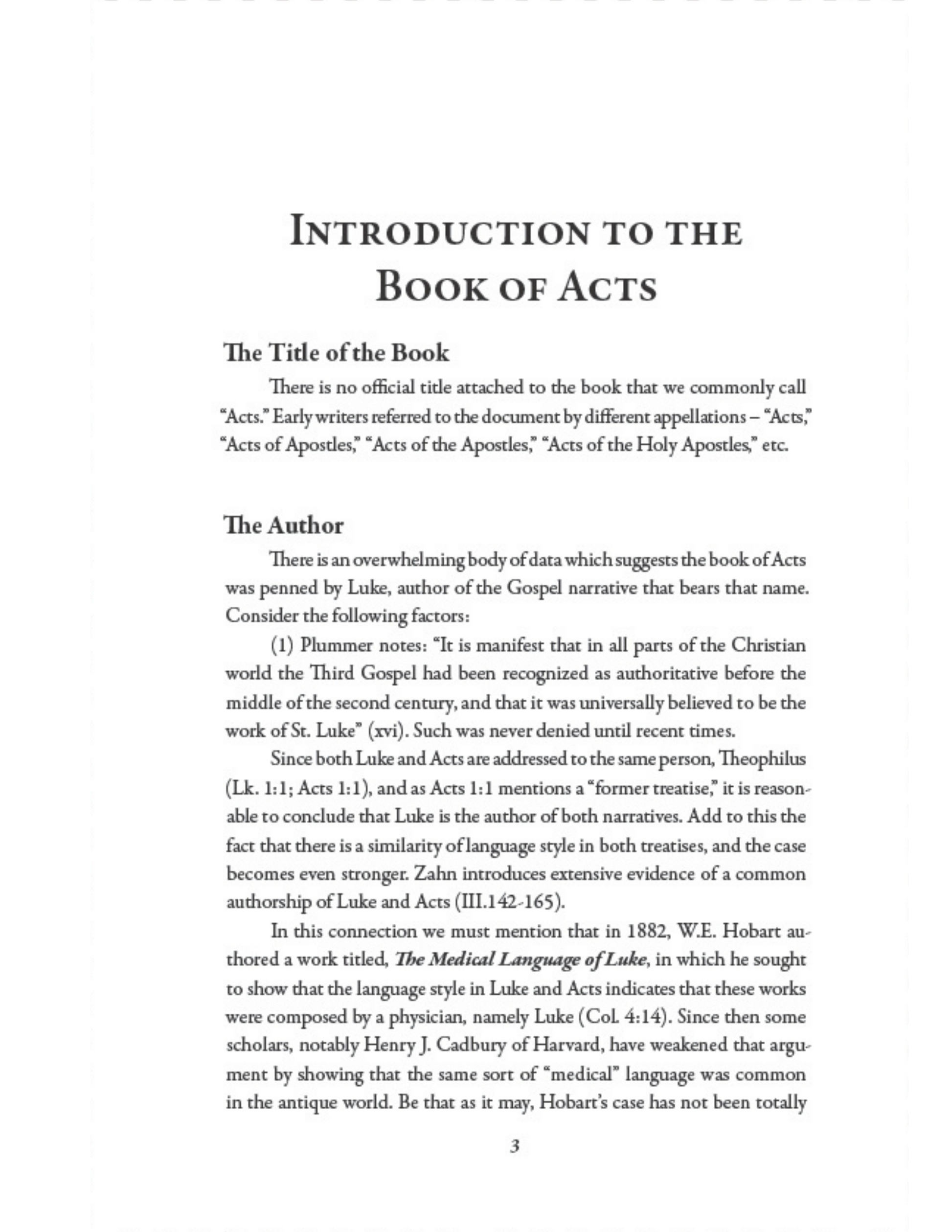 Text page from a book titled 'Introduction to the Book of Acts' with black text on a white background.